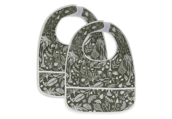 Jollein Bib Waterproof Art.029-864-65120 Botanical Leaf Green - Bērnu lacīte / priekšautiņš vidējais ūdensnecaurlaidīgs,2 gab