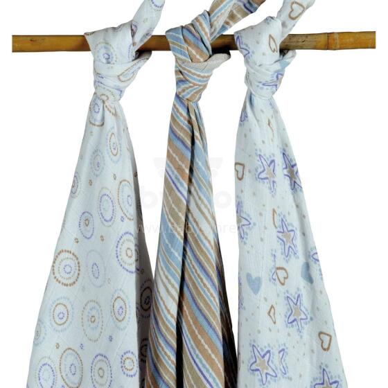 Jollein Muslin Star Boy Art.535-850-64869  Высококачественная муслиновая пелёнка из бамбука, 3 шт. (115x115 см)