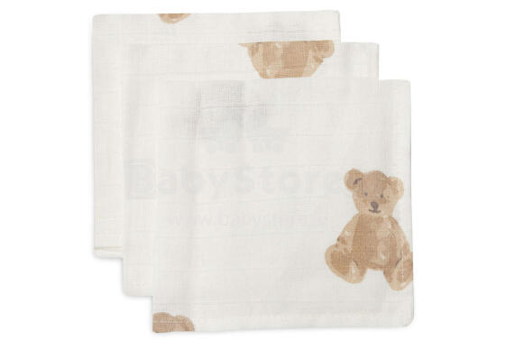 Jollein Muslin Face Teddy Bear Art.537-848-66095 - Augstākās kvalitātes muslina  autiņš no bambusa sejai, 3 gb. (30х30 cm)