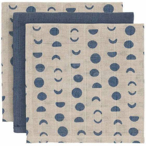 Jollein Muslin Mouth Cloth Moonlight Art.537-848-66032 - Aukščiausios kokybės muslino veido vystyklai, 3 vnt. (31x31 cm)