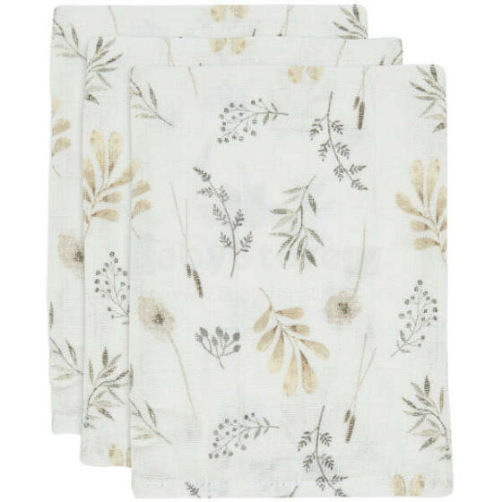 Jollein Muslin Face Wild Flowers Art.536-848-66059 - Высококачественная муслиновая пелёнка из бамбука для лица, 3 шт. (15х21 см)