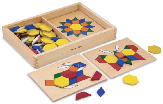 Melissa&Doug Pattern Blocks Art.10029 saliekamo koka figūru attēli