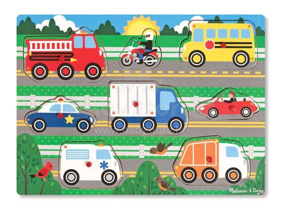Melissa&Doug Puzzles Vehicles Art.19051   Деревянный развивающий пазл для малышей Машинки