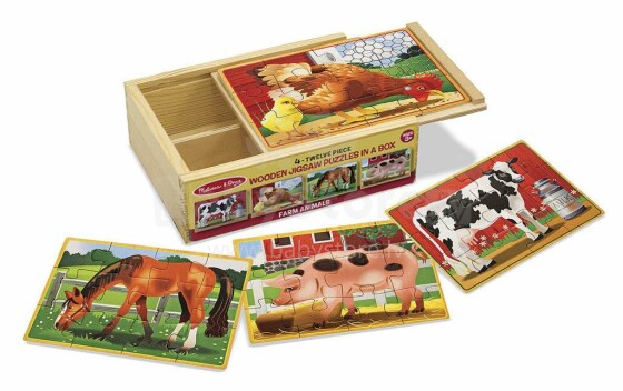 „Melissa & Doug“ galvosūkių dėžutė „Farm Farm“ 133793 Medinė dėlionė kūdikiams dėžutėje