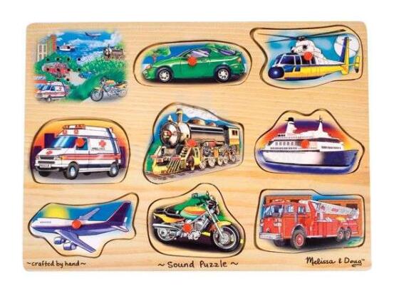Melissa&Doug Sound Puzzles Vehicles Art.10267 Koka muzikāla puzle