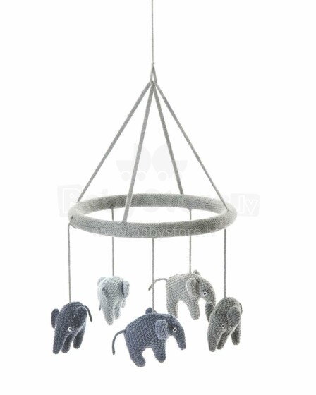 „Smallstuff Mobiles Elephant“ gaminys. 40007-18 Muzikiniai pakabinti megzti žaisliniai vežimėliai iš natūralaus bambuko