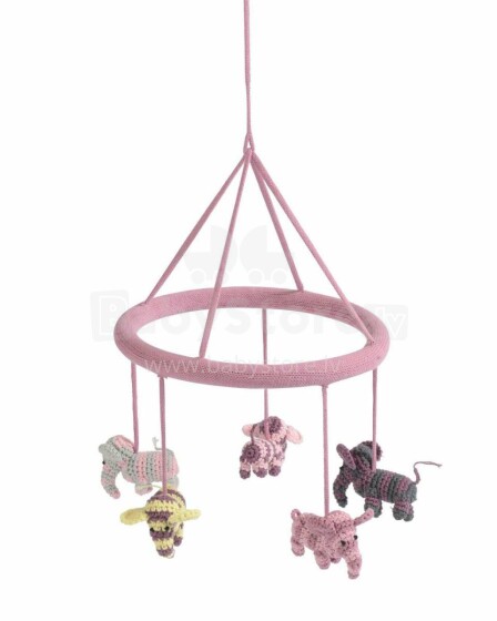 Smallstuff Mobiles Elephant  Art.40007-12 Музыкальная подвесная вязаная игрушка в детскую коляску/кроватку из натурального бамбука
