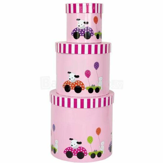 JaBaDaBaDo Box Dog Dog Pink Art.A3054 Apvalios žaislų dėžės, 3 vnt