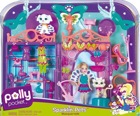 Mattel P1923 POLLY POCKET™ SPARKLIN' PETS® Dress Up Playset игровой комплект Полли