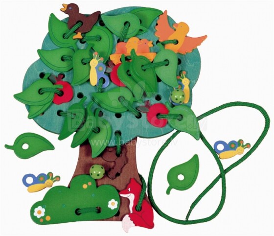 Lelle Art.VB40730 Attīstošā koka rotaļlieta Veramais koks ar aukliņām