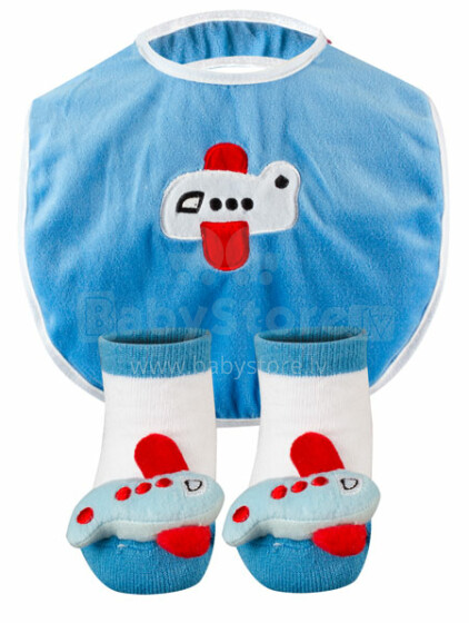 SOXO Baby 5953 dovanų rinkinys iš medvilnės kilpinių pirmųjų kojinių su seilinuku