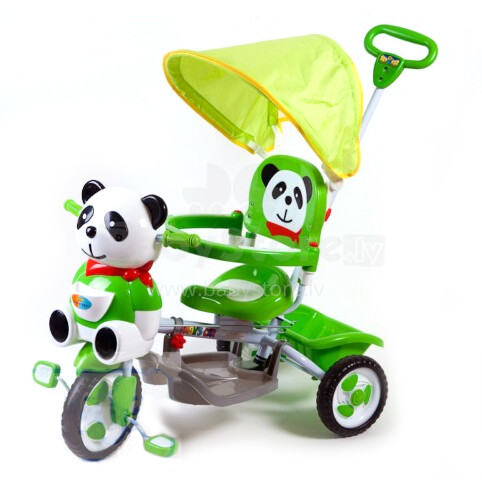 Babymix ET-A23-2 (green) interaktīvs bērnu trīsritenis ar jumtiņu un rokturi panda