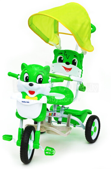 „Babymix ET-A26-3“ (žalias) interaktyvus vaikų triratukas su stogu ir rankena Kat