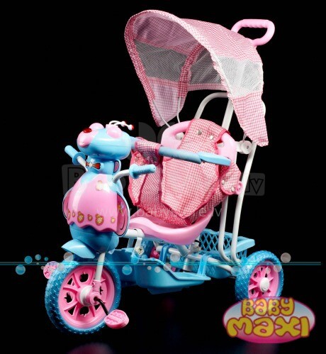 Baby Maxi HIT bičių menas. 32550 „Blue & Pink“ interaktyvus vaikų triratukas su stogu (757)
