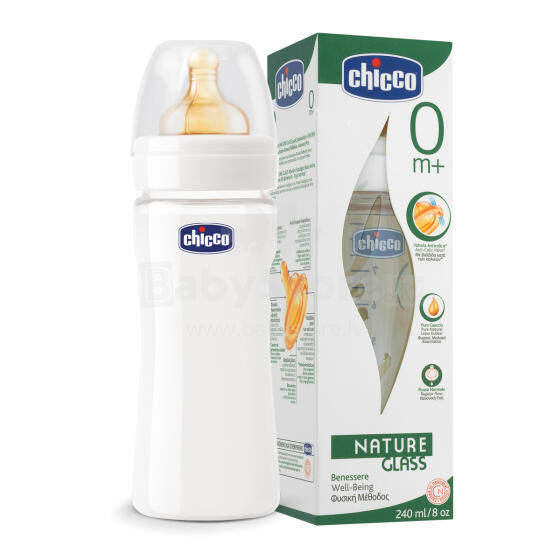 Chicco Art. 60041 физиологическая стеклянная бутылочка 0% BPA  240ml 0+ LA