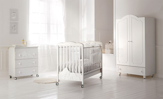 Baby Expert Coccolo Lux bianco Детская эксклюзивная кроватка с кристаллами Swarovski + Комод  Bianco Platino, цвет: Белый/платиновый
