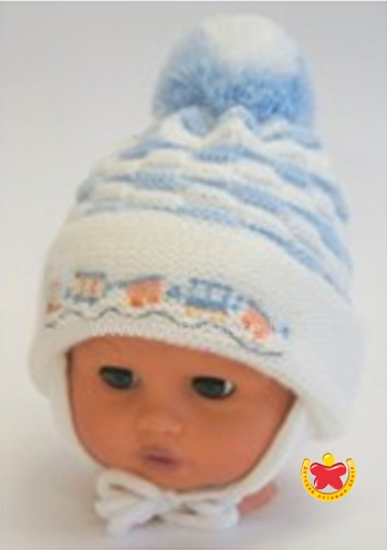 Baby Aliap 417122 - детская вязаная шапочка белая с голубым 39/41 разм.