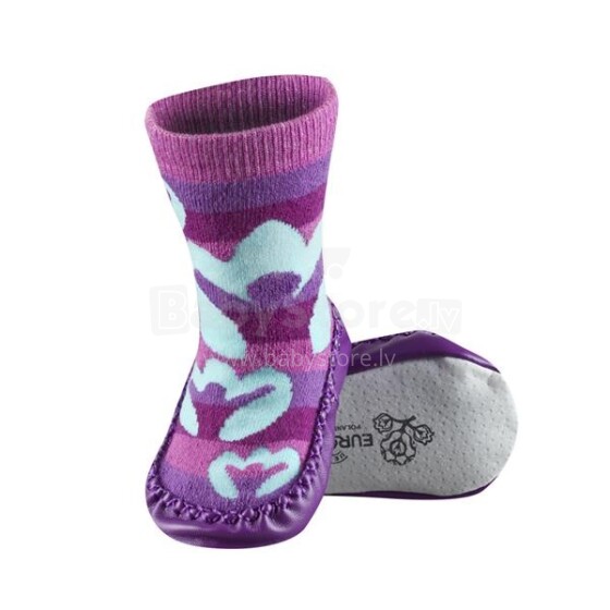SOXO 0187 mokasino šlepetės kojinėms su odiniais padais kūdikiams