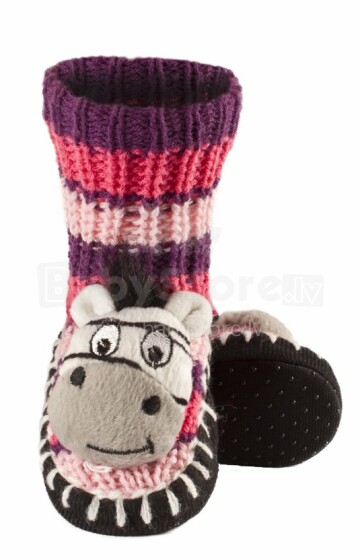 SOXO Baby 1405 Knitted slippers with sewn-on animal head вязанные детские носки 3D с погримушкой
