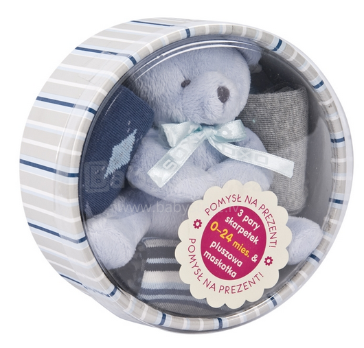 SOXO Baby dovanų rinkinys 2907 dovanų rinkinys 0-12m. Stilingos vaikiškos medvilninės kojinės 3vnt. + Žaislas