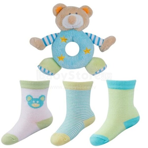 SOXO Baby Gift Set 2884 Подарочный набор 0-12м. Хлопковые стильные носки 3 пары + игрушка