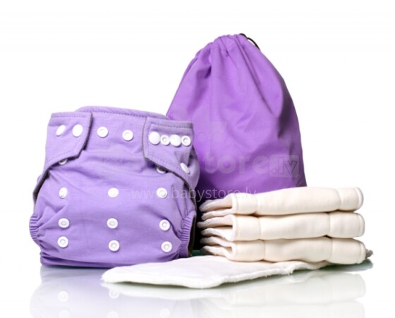 „BabyBamboo All in One“ (kelnaitės, 4 mikropluošto įdėklai, „WetBag“ krepšys) levanda (violetinė)
