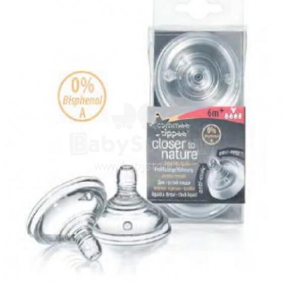 Tommee Tippee Art. 42214271 Easi-Vent Barošanas pudeļu knupīši (no 6+) (ar ātru tecēšanas ātrumu), (2 gab.)