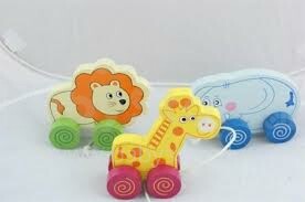 Brimarex ištraukiamas medinis žaislų liūtas, dramblys, žirafa, MS0998, 1vnt.