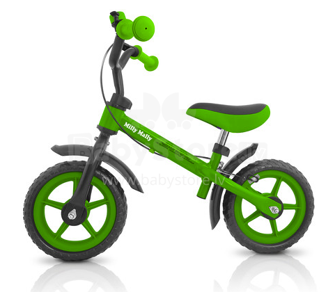 MillyMally Dragon Green Brake Детский велосипед - бегунок с металлической рамой 10'' и тормозом