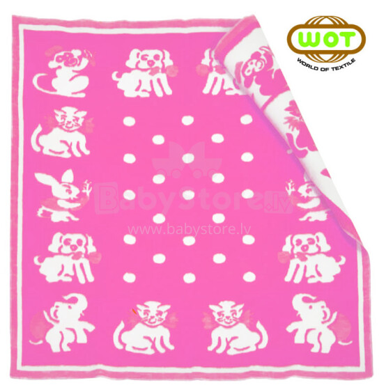WOT ADXS 001/1072 Šviesiai rožinė PETS Aukštos kokybės vaikiška medvilninė antklodė (antklodė) 100x118 cm