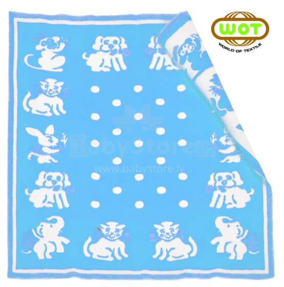 WOT ADXS 001/1073 Šviesiai mėlyna PETS Aukštos kokybės vaikiška medvilninė antklodė (antklodė) 100x118 cm