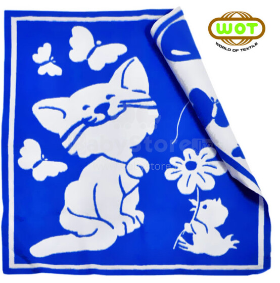WOT ADXS 002/1074 „Blue Cat“ Aukštos kokybės vaikiška medvilninė antklodė (antklodė) 100x118 cm