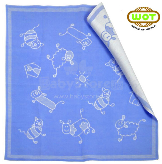 WOT ADXS 006/1073 Šviesiai mėlyna PETS 2 Aukštos kokybės vaikiška medvilninė antklodė (antklodė) 100x118 cm