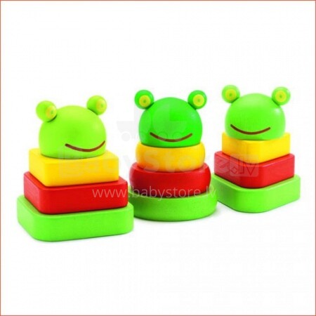DJECO Развивающая деревянная игрушка - пирамида Froggy Trio DJ06396