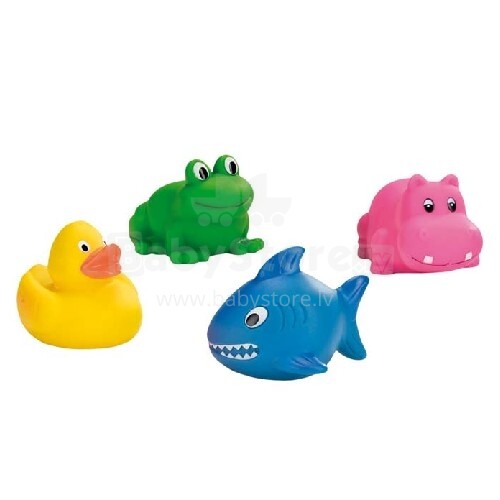Goki VG13073 Water squirtrs, duck, frog, hippo and shark