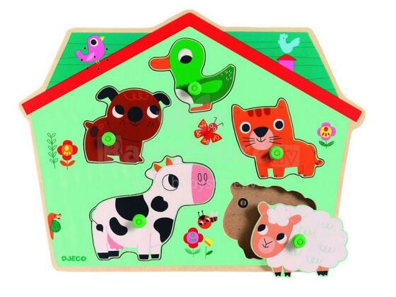 DJECO Wooden Puzzles Развивающий пазл со звуками Ouaf woof DJ01707