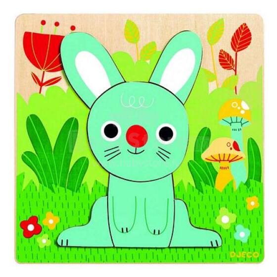 DJECO Wooden Puzzles Attīstošā puzle Blue Rabbit DJ 01490