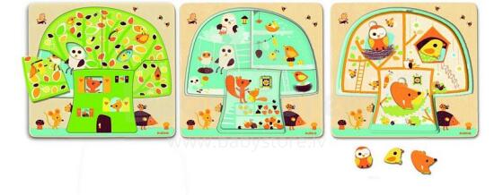 DJECO Wooden Puzzles 3 Layers Pazzles Развивающий пазл Chez - nut DJ01481