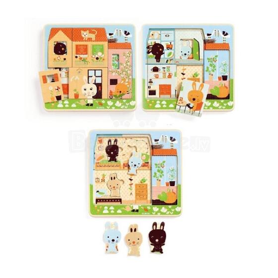 DJECO Wooden Puzzles 3 Layers Pazzles Развивающий пазл Chez - carot DJ01480