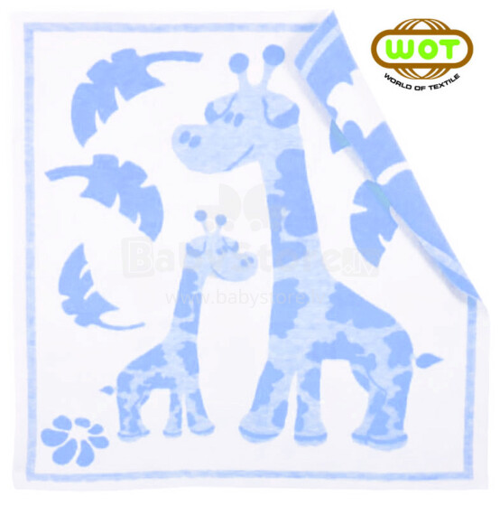WOT ADXS 004/1061 Šviesiai mėlyna žirafa Aukštos kokybės vaikiška medvilninė antklodė (antklodė) 100x118 cm