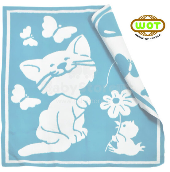 WOT ADXS 002/1074 Blue Cat Baby Blanket 100% Cotton 100x118