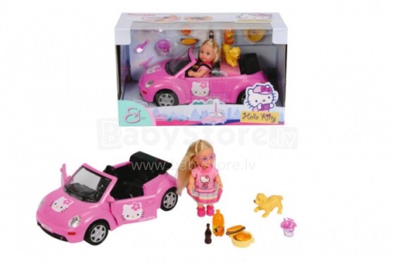 SIMBA 105737843 Еви на машине с собачкой и аксессуарами 'Hello Kitty'