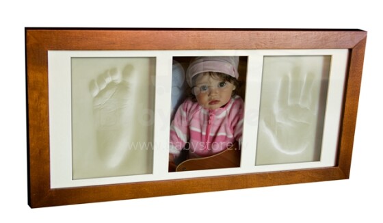 Menas kūdikio rankų ir kojų atspaudams Trijų dalių rėmas su atspaudais ant sienos