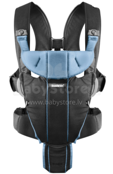 „Babybjorn Baby Carrier Miracle“ juoda mėlyna 2014 metų kengūros krepšys - aktyviems tėvams ilgiems žygiams