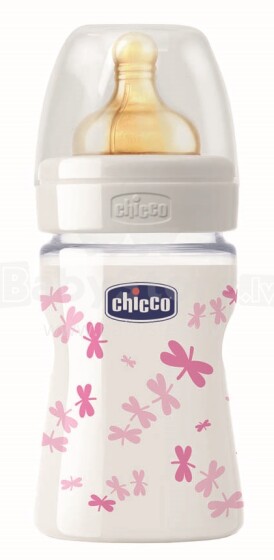 Chicco Art.70810.11  физиологическая стеклянная бутылочка 150ml 0% BPA  0+m LA(розовая)