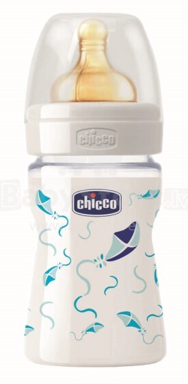 Chicco Art.70810.21  физиологическая стеклянная бутылочка 150ml 0% BPA  0+m LA(голубая)