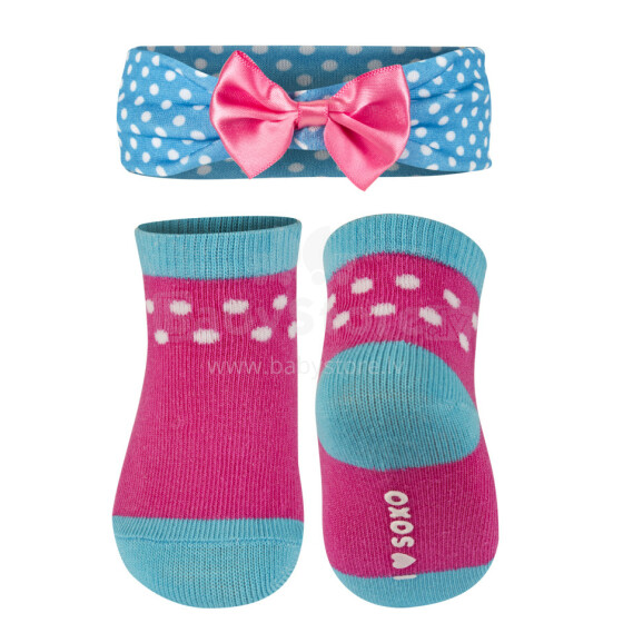 SOXO Baby 64512 Комплект Хлопковые стильные носки для девочки 0-12м. + лента на голову