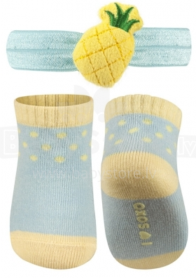 SOXO Baby 65014 rinkinys Medvilnės stilingos kojinės 0-12 m. + galvos aksesuaras