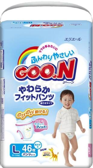 Goo.N Biksītes L izmērs (9 - 14kg) 50 gb. для новорожденных - экологические трусики для мальчиков (от 9 до 14 кг)