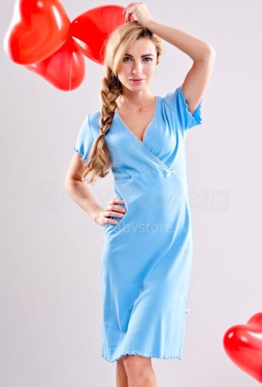 Dobranocka Art.1055 Šviesiai mėlyni medvilniniai naktiniai marškiniai nėščioms moterims / mityba